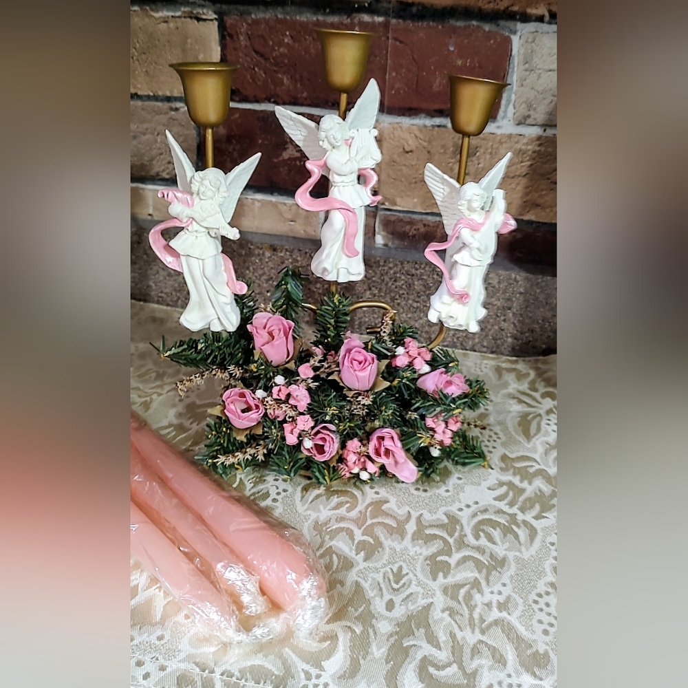 Angel Candle Holder with Pink Accents